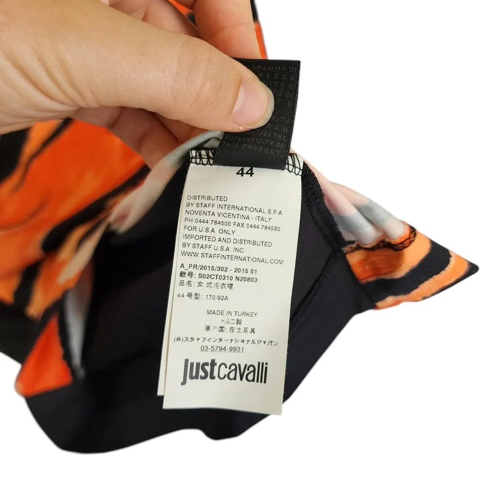 Just Cavalli Womens Animal Print Jersey‎ Knit Mini Dress Size Large Black Orange - Picture 6 of 13